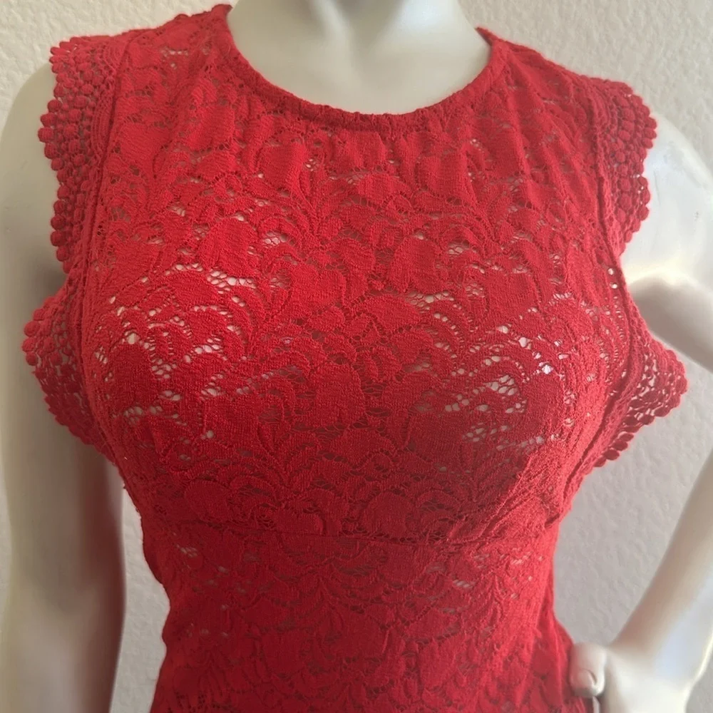 Intimately Free People Sure Thang Red Lace Top